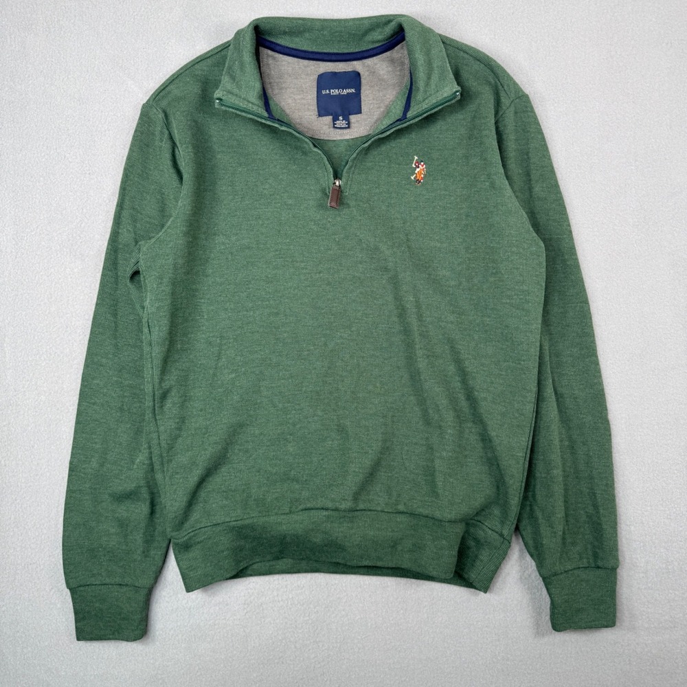 U.S. Polo Assn. Mens Small Green Quarter Zip Pullover Sweater Embroidered Logo